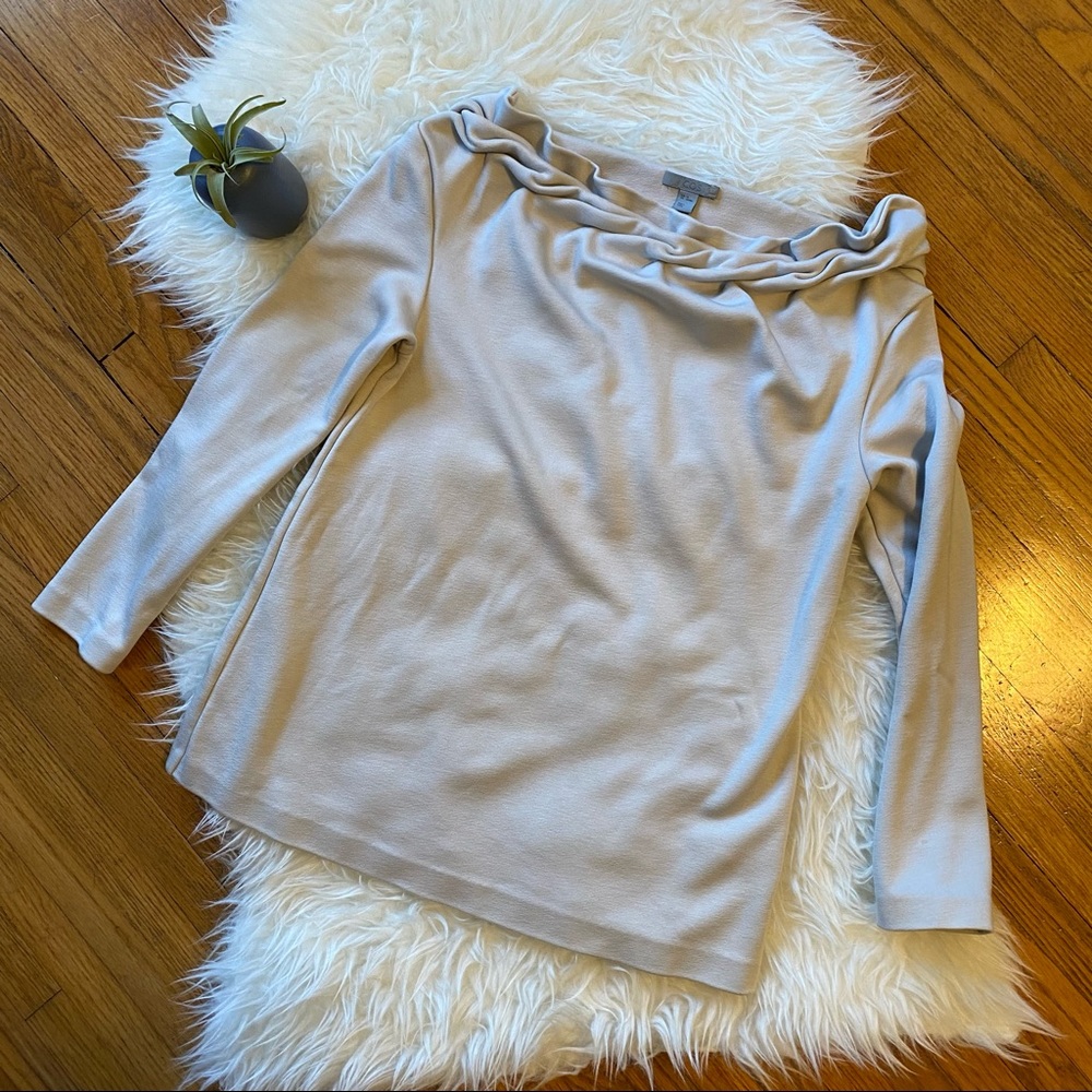 DONATED COS | Light Gray Ruffled Neck Top | Size X-Small